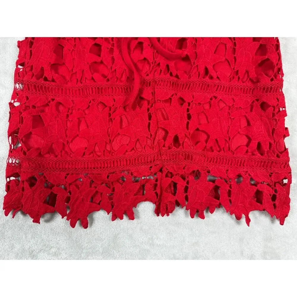 Cefian Red Lace Halter Dress Small Sheath Cocktail Wedding Guest Date Night - Picture 8 of 11